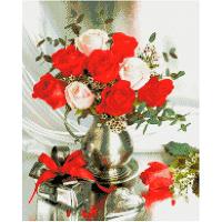 Красные и белые розы (алмазная мозаика, квадратные стразы, размер 40х50)