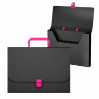 Портфель пластиковый ErichKrause® Matt Accent , A4, черный с розовой ручкой и замком   (в пакете по