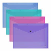 Папка-конверт на кнопке пластиковая  ErichKrause® Glossy Vivid, полупрозрачная, A4, ассорти (в пакет